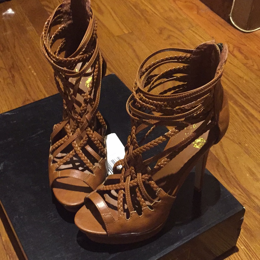 Cognac Strappy  Platform Heels by Colin Stuart